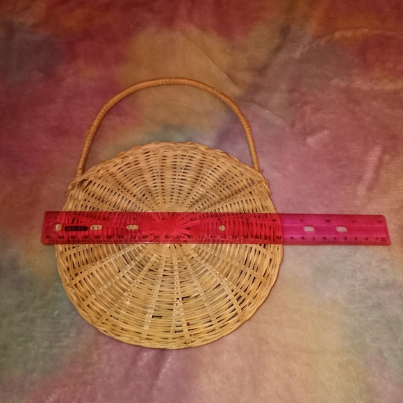 Wicker Boho Tan Rattan 70s Circular Hanging Basket - Picture 3 of 4